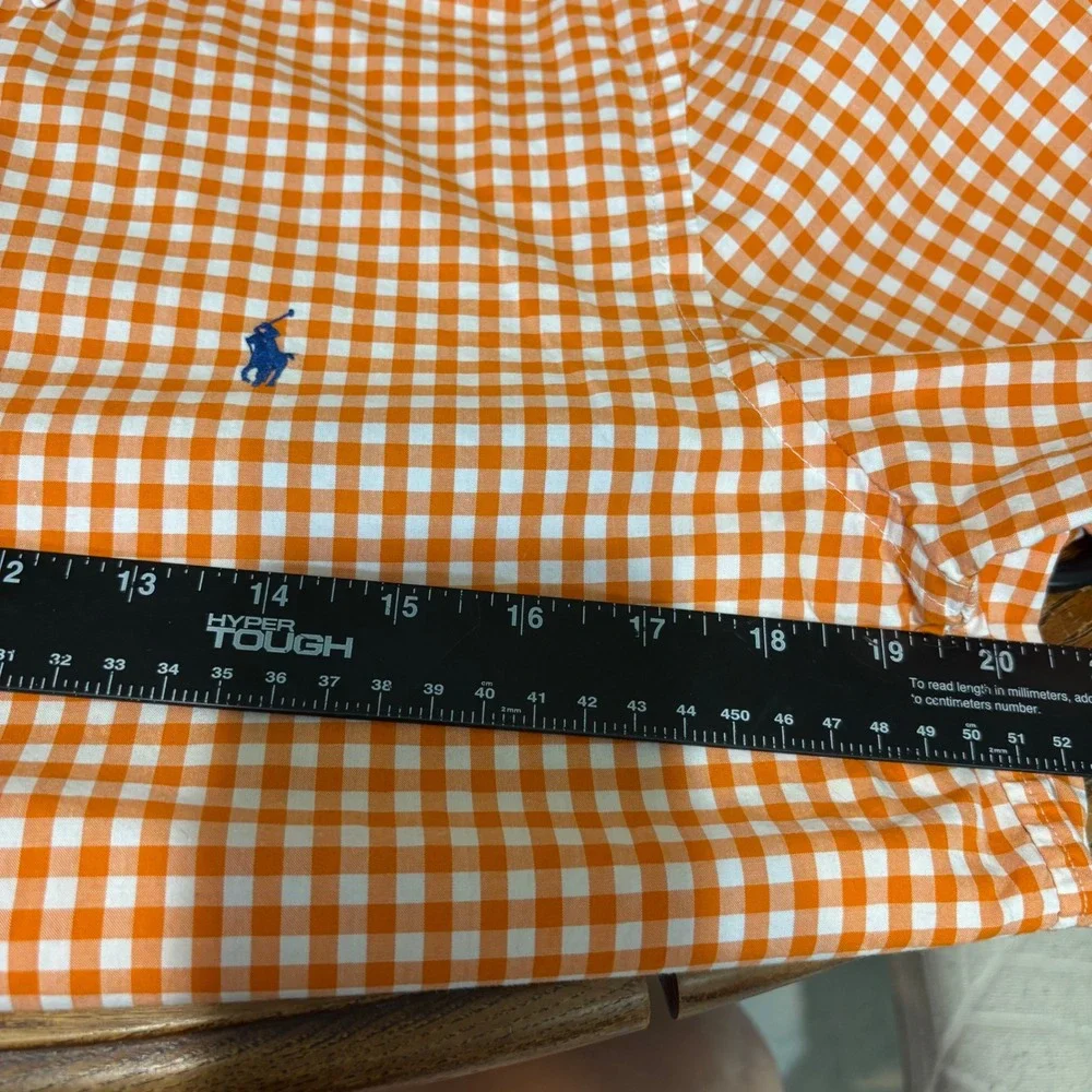 Ralph Lauren Button Down Kids XL 18-20 Orange Gingham Short Sleeve Pony
